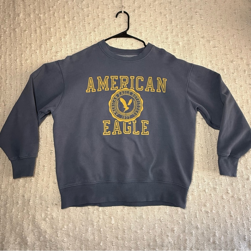 American Eagle Women's XS Blue Graphic Crew Neck‎ Pull Over Graphic Oversized